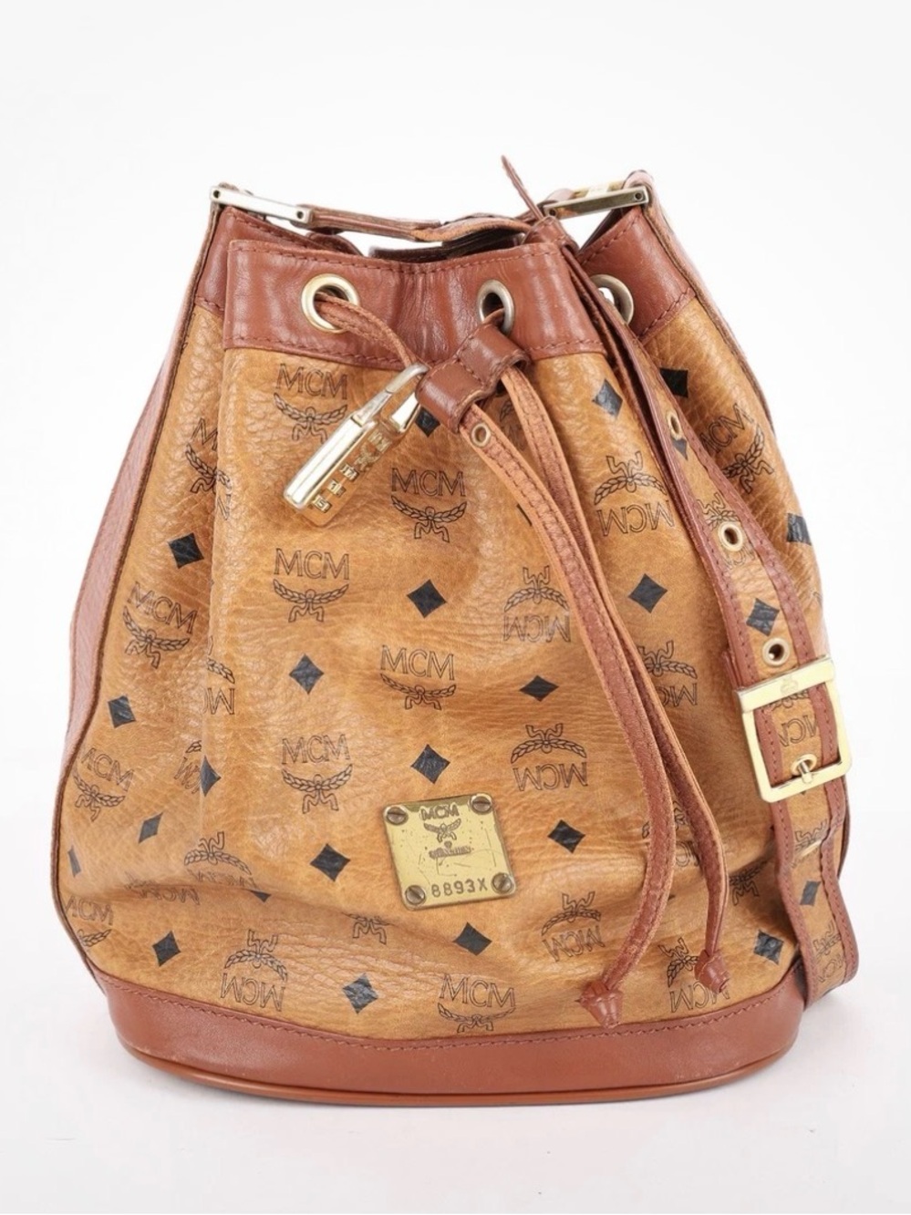 MCM Monogram Visetos Drawstring Bucket  Crossbody Bag